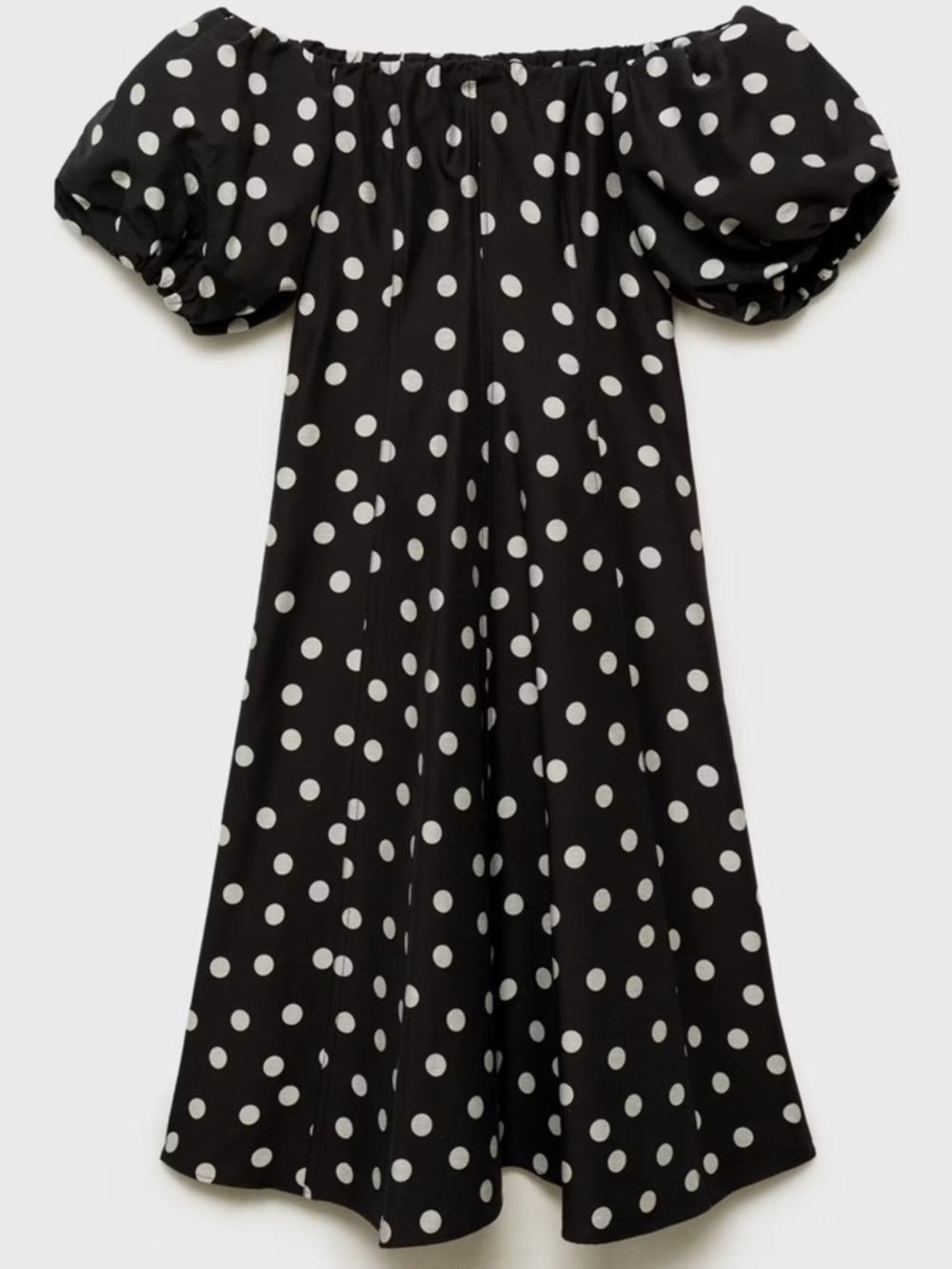 Mango Black Off-Shoulder Polka Dot Midi Dress - Picture 4 of 10